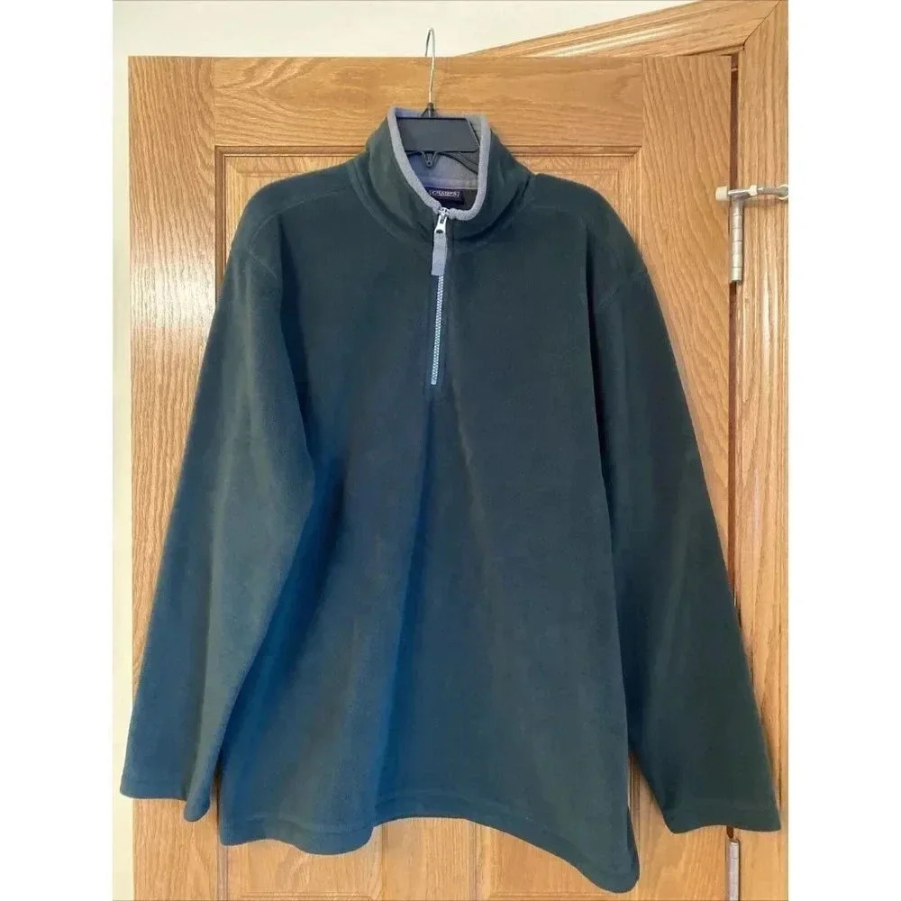 Champs Sports Sweater Mens L Green Fleece 1/4 Zip Collared Long Sleeve